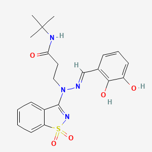 molecular formula C21H24N4O5S B11613398 N-tert-butyl-3-[(2E)-2-(2,3-dihydroxybenzylidene)-1-(1,1-dioxido-1,2-benzothiazol-3-yl)hydrazinyl]propanamide 
