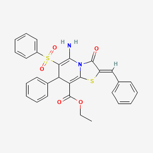 molecular formula C29H24N2O5S2 B11613412 ethyl (2Z)-5-amino-2-benzylidene-3-oxo-7-phenyl-6-(phenylsulfonyl)-2,3-dihydro-7H-[1,3]thiazolo[3,2-a]pyridine-8-carboxylate 
