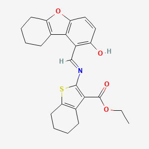 molecular formula C24H25NO4S B11613458 Ethyl 2-{[(E)-1-(2-hydroxy-6,7,8,9-tetrahydrodibenzo[B,D]furan-1-YL)methylidene]amino}-4,5,6,7-tetrahydro-1-benzothiophene-3-carboxylate 