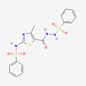 molecular formula C17H16N4O5S3 B11613667 N-(4-methyl-5-{[2-(phenylsulfonyl)hydrazinyl]carbonyl}-1,3-thiazol-2-yl)benzenesulfonamide 