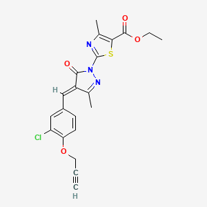 molecular formula C21H18ClN3O4S B11613707 ethyl 2-{(4E)-4-[3-chloro-4-(prop-2-yn-1-yloxy)benzylidene]-3-methyl-5-oxo-4,5-dihydro-1H-pyrazol-1-yl}-4-methyl-1,3-thiazole-5-carboxylate 