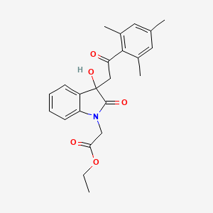 molecular formula C23H25NO5 B11613738 ethyl {3-hydroxy-2-oxo-3-[2-oxo-2-(2,4,6-trimethylphenyl)ethyl]-2,3-dihydro-1H-indol-1-yl}acetate 