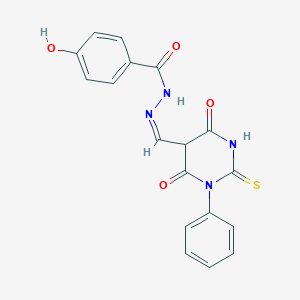 molecular formula C18H14N4O4S B11613772 N'-[(Z)-(4,6-dioxo-1-phenyl-2-thioxohexahydropyrimidin-5-yl)methylidene]-4-hydroxybenzohydrazide 