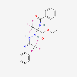 molecular formula C21H20F6N4O3 B11613891 ethyl 3,3,3-trifluoro-N-(phenylcarbonyl)-2-{2-[(1E)-2,2,2-trifluoro-N-(4-methylphenyl)ethanimidoyl]hydrazinyl}alaninate 