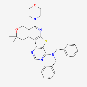molecular formula C32H33N5O2S B11613943 N,N-dibenzyl-4,4-dimethyl-8-morpholin-4-yl-5-oxa-11-thia-9,14,16-triazatetracyclo[8.7.0.02,7.012,17]heptadeca-1(10),2(7),8,12(17),13,15-hexaen-13-amine 