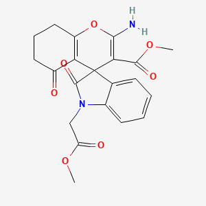 molecular formula C21H20N2O7 B11614241 Methyl 2-amino-1'-(2-methoxy-2-oxoethyl)-2',5-dioxo-1',2',5,6,7,8-hexahydrospiro[chromene-4,3'-indole]-3-carboxylate 