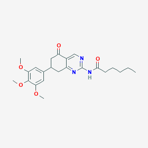 molecular formula C23H29N3O5 B11614266 N-[5-oxo-7-(3,4,5-trimethoxyphenyl)-5,6,7,8-tetrahydroquinazolin-2-yl]hexanamide 