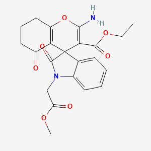 molecular formula C22H22N2O7 B11614354 Ethyl 2-amino-1'-(2-methoxy-2-oxoethyl)-2',5-dioxo-1',2',5,6,7,8-hexahydrospiro[chromene-4,3'-indole]-3-carboxylate 
