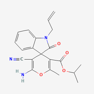 molecular formula C21H21N3O4 B11614464 Propan-2-yl 6'-amino-5'-cyano-2'-methyl-2-oxo-1-(prop-2-en-1-yl)-1,2-dihydrospiro[indole-3,4'-pyran]-3'-carboxylate 