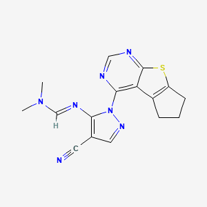 molecular formula C16H15N7S B11614486 N'-[4-Cyano-1-(6,7-dihydro-5H-cyclopenta[4,5]thieno[2,3-D]pyrimidin-4-YL)-1H-pyrazol-5-YL]-N,N-dimethyliminoformamide 
