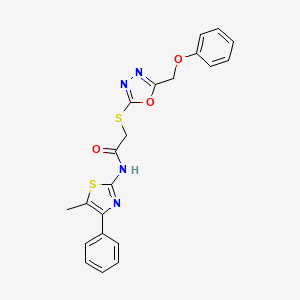 molecular formula C21H18N4O3S2 B11614502 N-(5-methyl-4-phenyl-1,3-thiazol-2-yl)-2-{[5-(phenoxymethyl)-1,3,4-oxadiazol-2-yl]sulfanyl}acetamide 