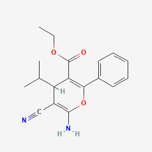 molecular formula C18H20N2O3 B11614532 ethyl 6-amino-5-cyano-4-isopropyl-2-phenyl-4H-pyran-3-carboxylate 