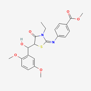 molecular formula C22H24N2O6S B11614567 methyl 4-({(2E)-5-[(2,5-dimethoxyphenyl)(hydroxy)methyl]-3-ethyl-4-oxo-1,3-thiazolidin-2-ylidene}amino)benzoate 