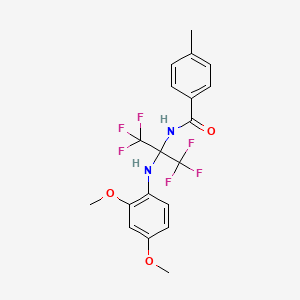 molecular formula C19H18F6N2O3 B11614579 N-{2-[(2,4-dimethoxyphenyl)amino]-1,1,1,3,3,3-hexafluoropropan-2-yl}-4-methylbenzamide 