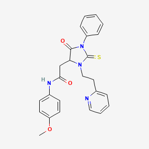 molecular formula C25H24N4O3S B11614682 N-(4-methoxyphenyl)-2-{5-oxo-1-phenyl-3-[2-(pyridin-2-yl)ethyl]-2-thioxoimidazolidin-4-yl}acetamide 
