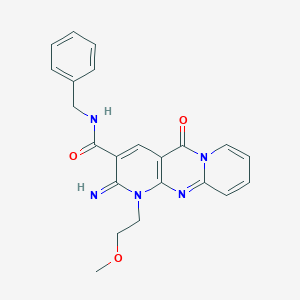 molecular formula C22H21N5O3 B11614748 N-benzyl-6-imino-7-(2-methoxyethyl)-2-oxo-1,7,9-triazatricyclo[8.4.0.03,8]tetradeca-3(8),4,9,11,13-pentaene-5-carboxamide CAS No. 510762-42-2