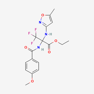molecular formula C17H18F3N3O5 B11614770 Ethyl 3,3,3-trifluoro-2-[(4-methoxyphenyl)formamido]-2-[(5-methyl-1,2-oxazol-3-YL)amino]propanoate 