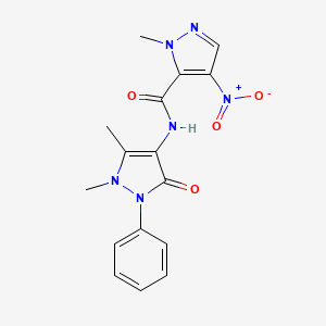 molecular formula C16H16N6O4 B11614819 N-(1,5-dimethyl-3-oxo-2-phenyl-2,3-dihydro-1H-pyrazol-4-yl)-1-methyl-4-nitro-1H-pyrazole-5-carboxamide 