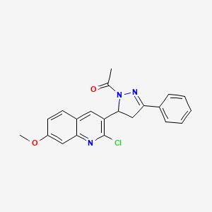 molecular formula C21H18ClN3O2 B11614867 1-[5-(2-chloro-7-methoxyquinolin-3-yl)-3-phenyl-4,5-dihydro-1H-pyrazol-1-yl]ethanone 