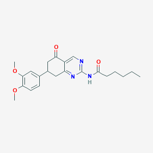molecular formula C22H27N3O4 B11614954 N-[7-(3,4-dimethoxyphenyl)-5-oxo-5,6,7,8-tetrahydroquinazolin-2-yl]hexanamide CAS No. 525581-29-7