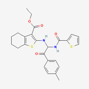 molecular formula C25H26N2O4S2 B11614957 Ethyl 2-({2-(4-methylphenyl)-2-oxo-1-[(thiophen-2-ylcarbonyl)amino]ethyl}amino)-4,5,6,7-tetrahydro-1-benzothiophene-3-carboxylate 