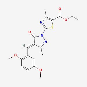 molecular formula C20H21N3O5S B11614964 ethyl 2-[(4E)-4-(2,5-dimethoxybenzylidene)-3-methyl-5-oxo-4,5-dihydro-1H-pyrazol-1-yl]-4-methyl-1,3-thiazole-5-carboxylate 
