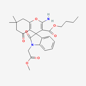 molecular formula C26H30N2O7 B11614978 Butyl 2-amino-1'-(2-methoxy-2-oxoethyl)-7,7-dimethyl-2',5-dioxo-1',2',5,6,7,8-hexahydrospiro[chromene-4,3'-indole]-3-carboxylate 