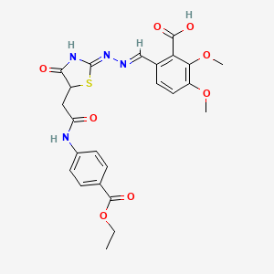 molecular formula C24H24N4O8S B11615063 6-[(E)-{(2Z)-[5-(2-{[4-(ethoxycarbonyl)phenyl]amino}-2-oxoethyl)-4-hydroxy-1,3-thiazol-2(5H)-ylidene]hydrazinylidene}methyl]-2,3-dimethoxybenzoic acid 