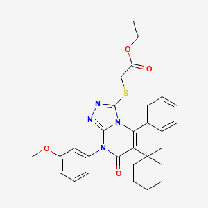 molecular formula C29H30N4O4S B11615110 ethyl {[4-(3-methoxyphenyl)-5-oxo-5,7-dihydro-4H-spiro[benzo[h][1,2,4]triazolo[4,3-a]quinazoline-6,1'-cyclohexan]-1-yl]sulfanyl}acetate 