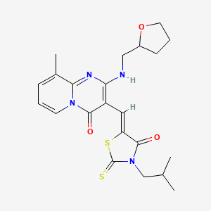 molecular formula C22H26N4O3S2 B11615170 3-[(Z)-(3-Isobutyl-4-oxo-2-thioxo-1,3-thiazolidin-5-ylidene)methyl]-9-methyl-2-[(tetrahydro-2-furanylmethyl)amino]-4H-pyrido[1,2-A]pyrimidin-4-one 