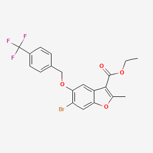molecular formula C20H16BrF3O4 B11615245 Ethyl 6-bromo-2-methyl-5-{[4-(trifluoromethyl)phenyl]methoxy}-1-benzofuran-3-carboxylate 