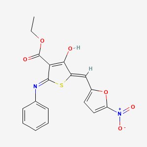 molecular formula C18H14N2O6S B11615386 ethyl (5Z)-5-[(5-nitrofuran-2-yl)methylidene]-4-oxo-2-(phenylamino)-4,5-dihydrothiophene-3-carboxylate 