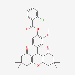 molecular formula C31H31ClO6 B11615490 2-methoxy-4-(3,3,6,6-tetramethyl-1,8-dioxo-2,3,4,5,6,7,8,9-octahydro-1H-xanthen-9-yl)phenyl 2-chlorobenzoate 