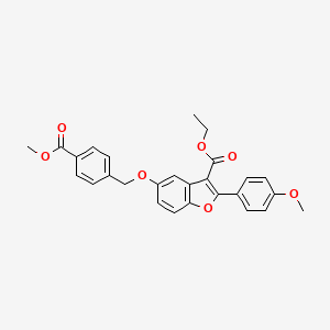 molecular formula C27H24O7 B11615514 Ethyl 5-{[4-(methoxycarbonyl)benzyl]oxy}-2-(4-methoxyphenyl)-1-benzofuran-3-carboxylate 