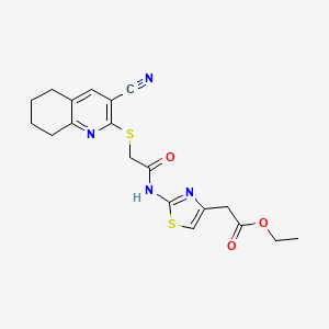 molecular formula C19H20N4O3S2 B11615543 Ethyl [2-({[(3-cyano-5,6,7,8-tetrahydroquinolin-2-yl)sulfanyl]acetyl}amino)-1,3-thiazol-4-yl]acetate 