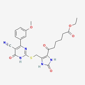 molecular formula C24H25N5O6S B11615576 ethyl 6-[5-({[5-cyano-4-(3-methoxyphenyl)-6-oxo-1,6-dihydropyrimidin-2-yl]sulfanyl}methyl)-2-oxo-2,3-dihydro-1H-imidazol-4-yl]-6-oxohexanoate 