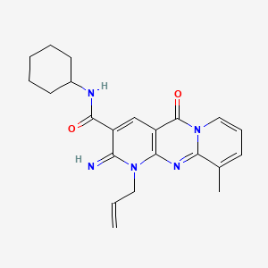 molecular formula C22H25N5O2 B11615596 N-cyclohexyl-6-imino-11-methyl-2-oxo-7-prop-2-enyl-1,7,9-triazatricyclo[8.4.0.03,8]tetradeca-3(8),4,9,11,13-pentaene-5-carboxamide CAS No. 510761-39-4