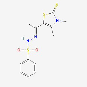 molecular formula C13H15N3O2S3 B11615640 N'-[(1E)-1-(3,4-Dimethyl-2-sulfanylidene-2,3-dihydro-1,3-thiazol-5-YL)ethylidene]benzenesulfonohydrazide 