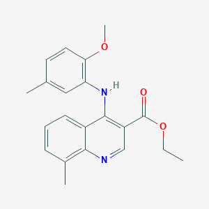 molecular formula C21H22N2O3 B11615672 Ethyl 4-[(2-methoxy-5-methylphenyl)amino]-8-methylquinoline-3-carboxylate 