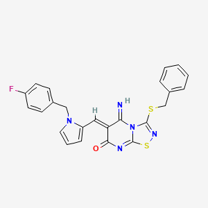 molecular formula C24H18FN5OS2 B11615752 (6Z)-3-(benzylsulfanyl)-6-{[1-(4-fluorobenzyl)-1H-pyrrol-2-yl]methylidene}-5-imino-5,6-dihydro-7H-[1,2,4]thiadiazolo[4,5-a]pyrimidin-7-one 