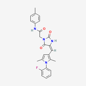 molecular formula C25H23FN4O3 B11615917 2-[(4E)-4-{[1-(2-fluorophenyl)-2,5-dimethyl-1H-pyrrol-3-yl]methylidene}-2,5-dioxoimidazolidin-1-yl]-N-(4-methylphenyl)acetamide 