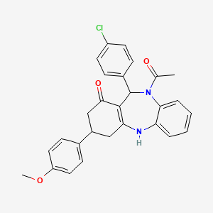 molecular formula C28H25ClN2O3 B11615929 5-acetyl-6-(4-chlorophenyl)-9-(4-methoxyphenyl)-8,9,10,11-tetrahydro-6H-benzo[b][1,4]benzodiazepin-7-one 