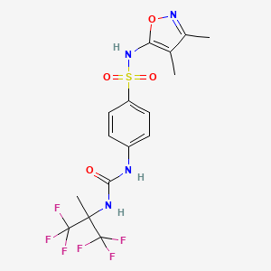 molecular formula C16H16F6N4O4S B11615960 N-(3,4-dimethylisoxazol-5-yl)-4-[({[2,2,2-trifluoro-1-methyl-1-(trifluoromethyl)ethyl]amino}carbonyl)amino]benzenesulfonamide 