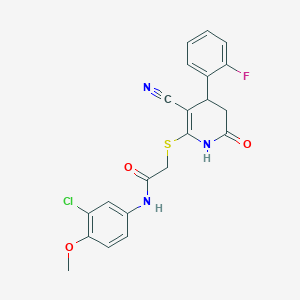 molecular formula C21H17ClFN3O3S B11615989 N-(3-chloro-4-methoxyphenyl)-2-{[3-cyano-4-(2-fluorophenyl)-6-oxo-1,4,5,6-tetrahydropyridin-2-yl]sulfanyl}acetamide 