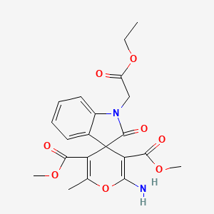 molecular formula C21H22N2O8 B11616035 Dimethyl 2'-amino-1-(2-ethoxy-2-oxoethyl)-6'-methyl-2-oxo-1,2-dihydrospiro[indole-3,4'-pyran]-3',5'-dicarboxylate 