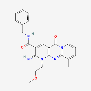 molecular formula C23H23N5O3 B11616163 N-benzyl-6-imino-7-(2-methoxyethyl)-11-methyl-2-oxo-1,7,9-triazatricyclo[8.4.0.03,8]tetradeca-3(8),4,9,11,13-pentaene-5-carboxamide CAS No. 510762-43-3