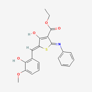 molecular formula C21H19NO5S B11616357 ethyl (5Z)-5-(2-hydroxy-3-methoxybenzylidene)-4-oxo-2-(phenylamino)-4,5-dihydrothiophene-3-carboxylate 