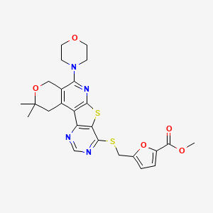 molecular formula C25H26N4O5S2 B11616403 methyl 5-[(4,4-dimethyl-8-morpholin-4-yl-5-oxa-11-thia-9,14,16-triazatetracyclo[8.7.0.02,7.012,17]heptadeca-1(10),2(7),8,12(17),13,15-hexaen-13-yl)sulfanylmethyl]furan-2-carboxylate 