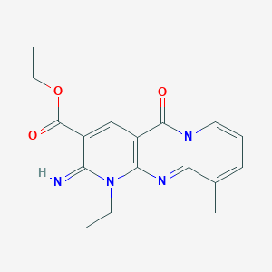 molecular formula C17H18N4O3 B11616444 ethyl 7-ethyl-6-imino-11-methyl-2-oxo-1,7,9-triazatricyclo[8.4.0.03,8]tetradeca-3(8),4,9,11,13-pentaene-5-carboxylate 