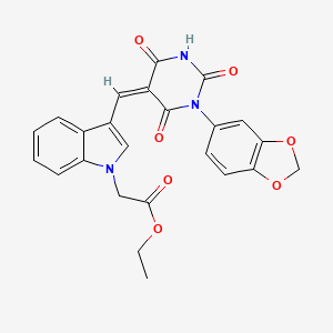 molecular formula C24H19N3O7 B11616459 ethyl (3-{(Z)-[1-(1,3-benzodioxol-5-yl)-2,4,6-trioxotetrahydropyrimidin-5(2H)-ylidene]methyl}-1H-indol-1-yl)acetate 